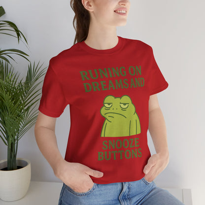 Running on Dreams and Snooze Buttons Shirt Sleepy Frog Tee Funny Night Owl Top Great Dad Gift Cozy Loungewear Aesthetic