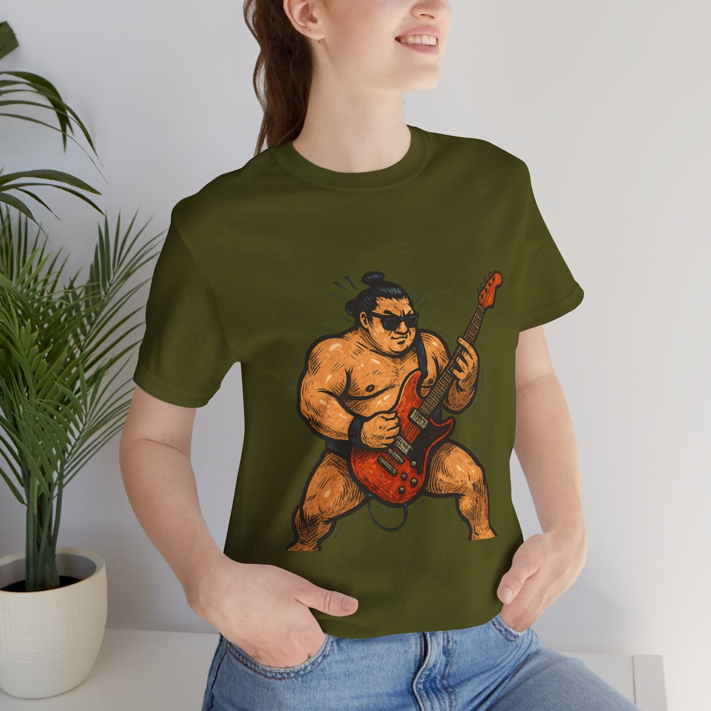 Sumo Guitar Rock T Shirt Japanese Sumo Wrestler Electric Guitar Vintage Comic Style Graphic Tee Japan Gift For Dad Music Fans