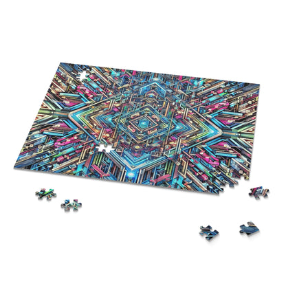 Futuristic Neon Circuit Puzzle-Ultra-Detailed Geometric Jigsaw for Adults | Sci-Fi Abstract Challenge (1000+ Pieces)