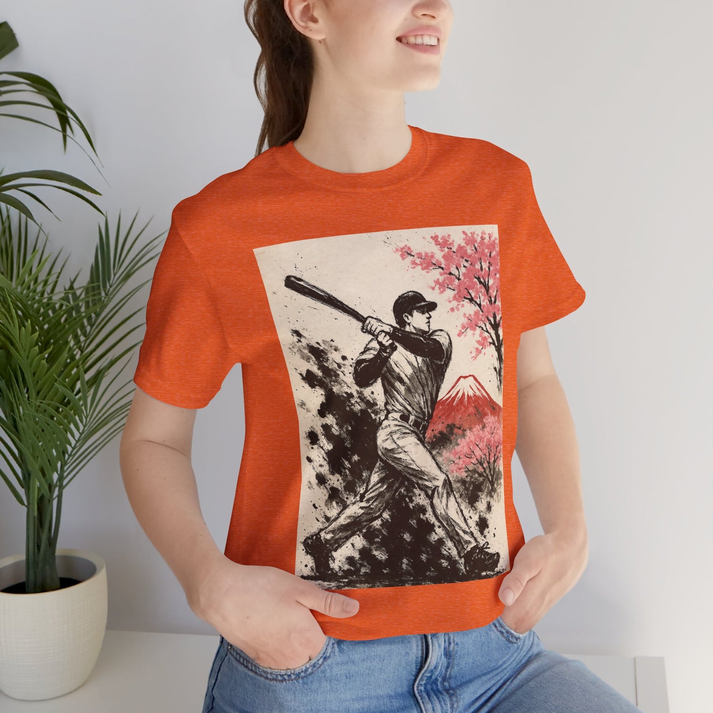 Pro Baseball Batter Sumi Ink Art Shirt Fuji Sakura Retro Japanese Print Power Swing Tee Japan Inspired Sports Art Gift for Dad