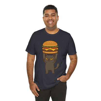 "Hanba-nyaa~" Cute Japanese Cat T-Shirt – Funny Burger & Cat Design – Kawaii Style Unisex Tee – Gift for Food & Cat Lovers