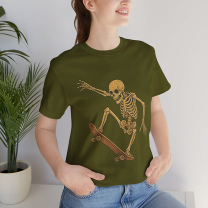 Skater Skeleton Graphic Tee for Adults - Vintage-Style Skeleton Skateboarding Shirt - Edgy Streetwear T-Shirt for Skaters and Art Lovers