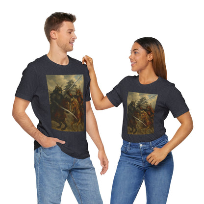 Epic Cat Samurai Battle Tee - War Horses Clash in Front of Japanese Castle  Feline Warrior Art Shirt for Fantasy & Japan Lovers
