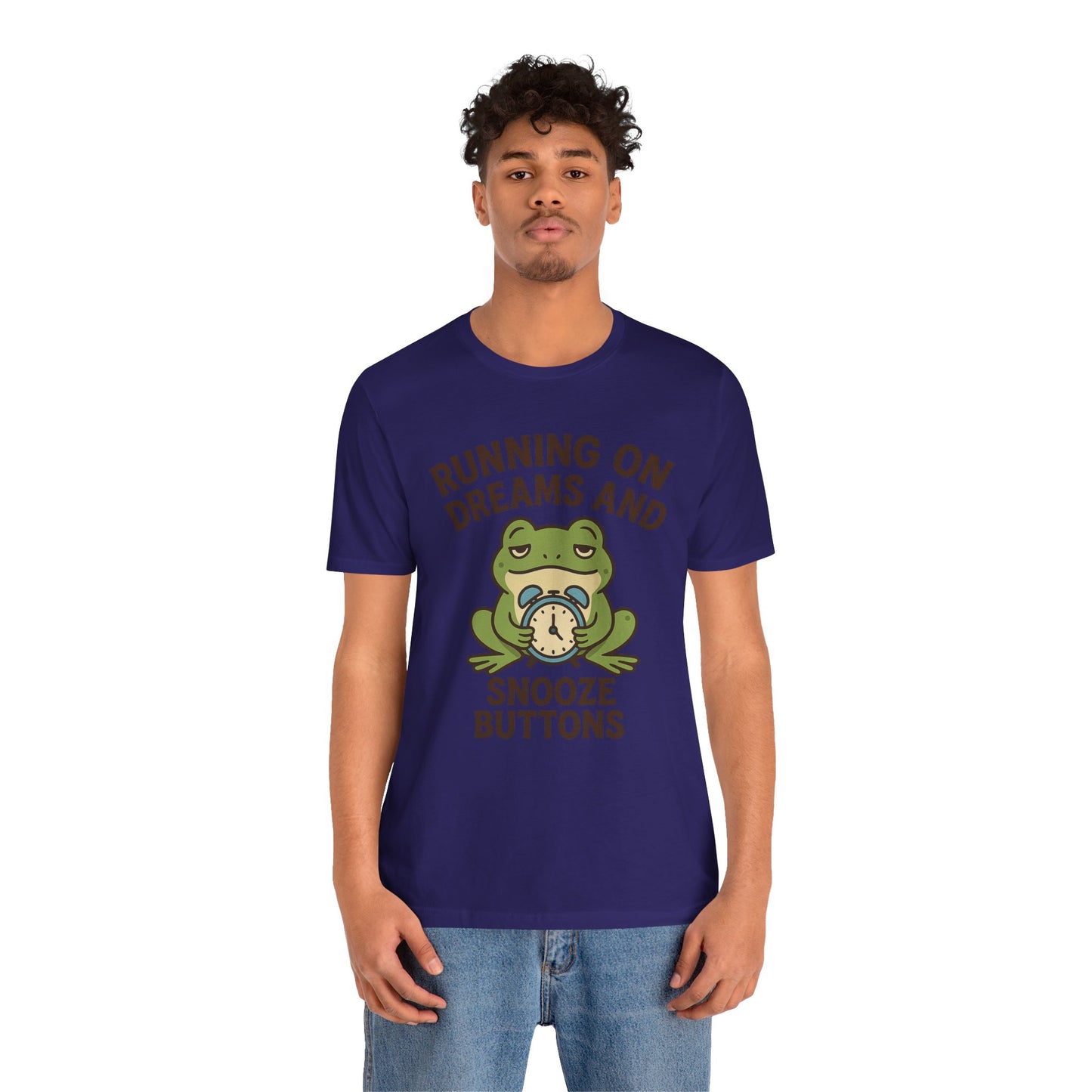 Running on Dreams and Snooze Buttons Shirt Sleepy Frog Tee Funny Night Owl Top Great Dad Gift Cozy Loungewear Aesthetic