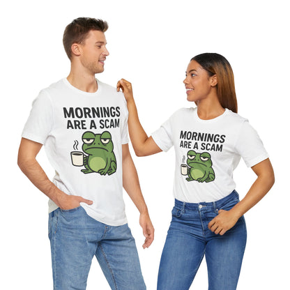 Mornings Are a Scam Frog Shirt Funny Sleepy Tee Night Owl Top Coffee First Gift for Dad Cute Graphic Loungewear Aesthetic