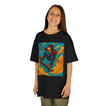 Colorful Skeleton Skater Hoodie Shirt for Kids - Bold Comic Art Skateboarding Tee - Cool Gift for Boys or Girls Who Love Street Style