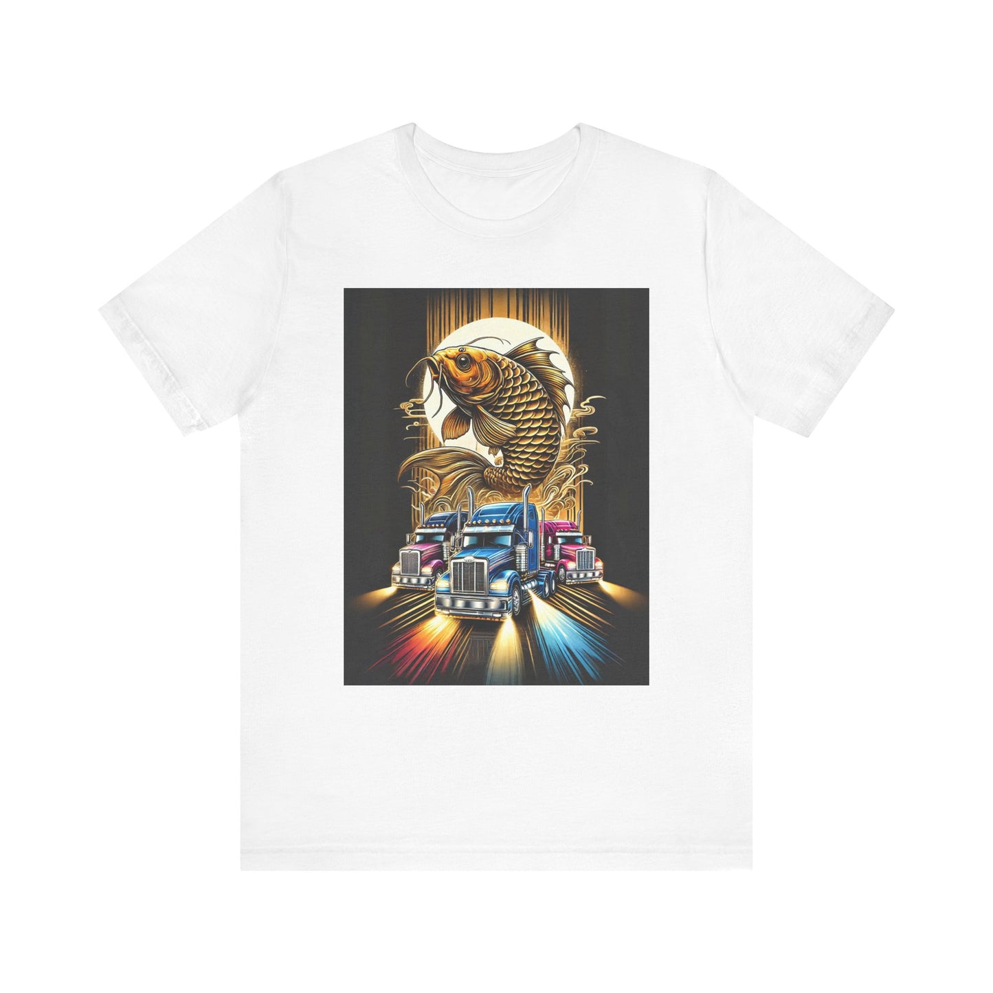 Bold Koi & Truck Fusion T-Shirt | Japanese Golden Carp AND Convoy Art Tee | Vibrant Streetwear for Truckers AND Tattoo Fans No.2