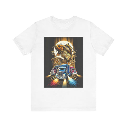 Bold Koi & Truck Fusion T-Shirt | Japanese Golden Carp AND Convoy Art Tee | Vibrant Streetwear for Truckers AND Tattoo Fans No.2