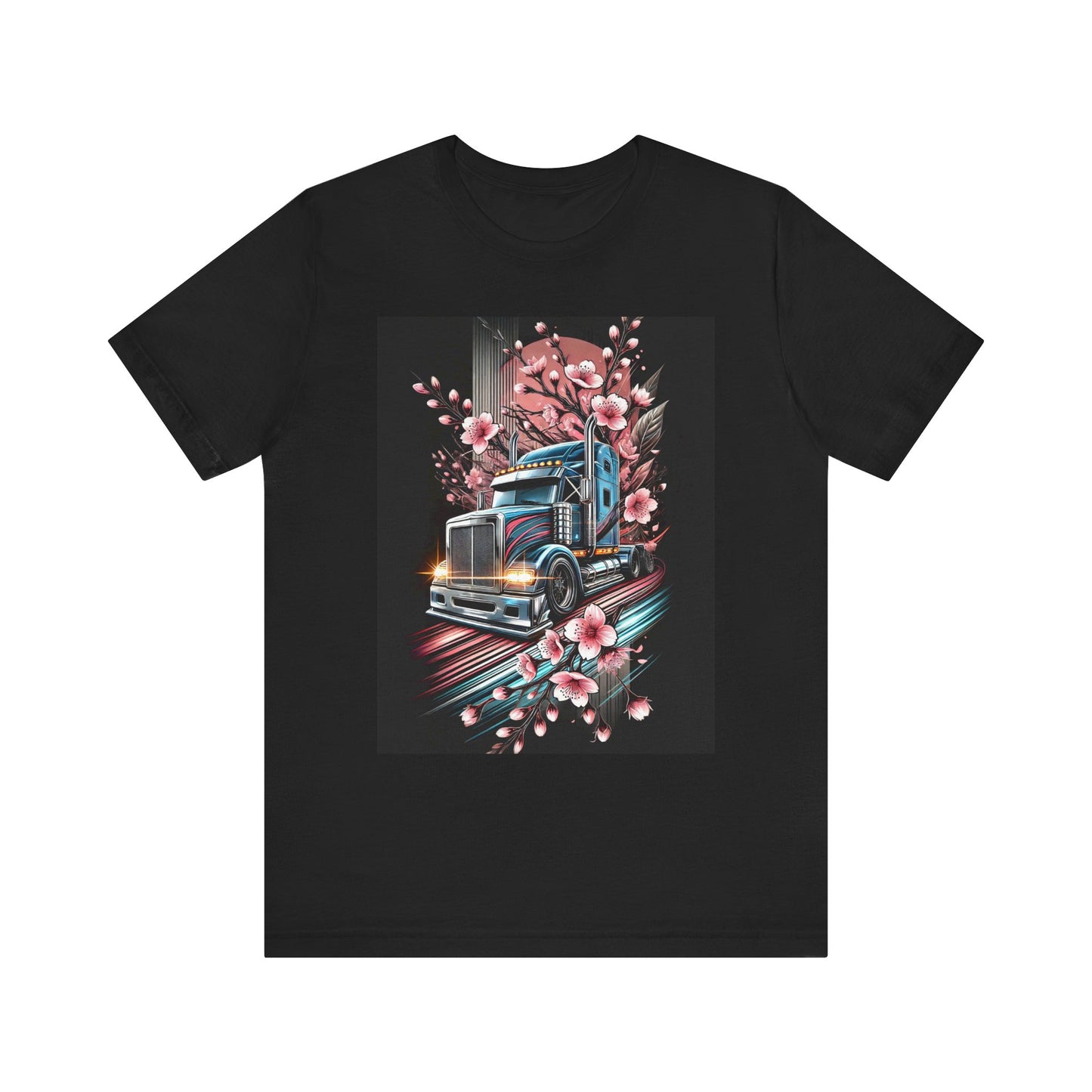 Cherry Blossom Convoy T-Shirt | Japanese Sakura x Modern Truck Art | Unique Graphic Tee for Drivers & Streetwear Lovers No.006