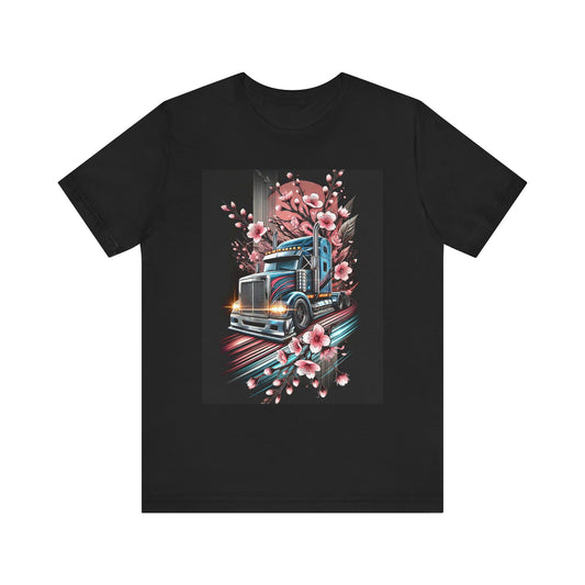 Cherry Blossom Convoy T-Shirt | Japanese Sakura x Modern Truck Art | Unique Graphic Tee for Drivers & Streetwear Lovers No.006