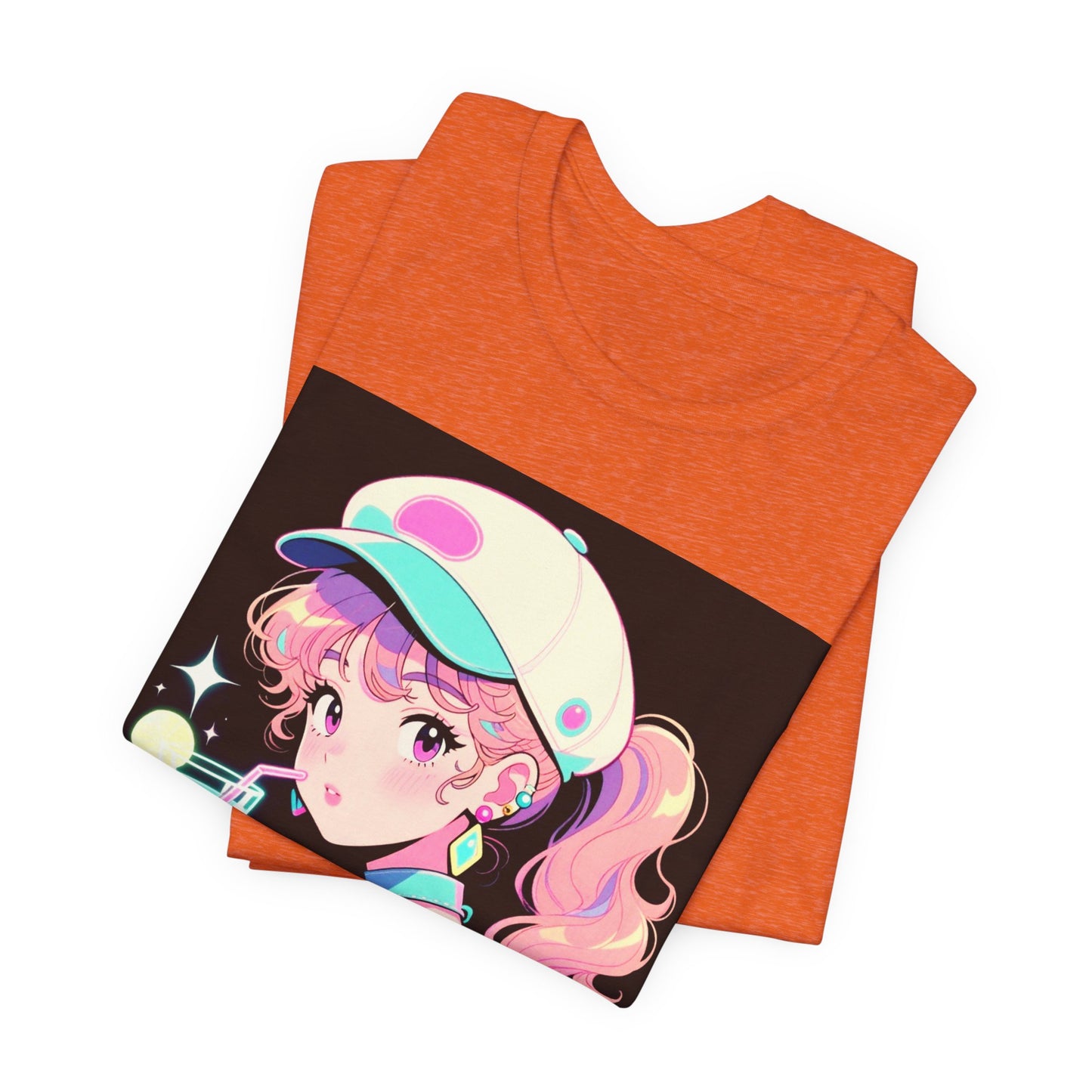 Retro Girl and Cat T Shirt Vaporwave Pastel Anime Shoujo Graphic Tee Neon Cocktail Aesthetic Kawaii Gift for Daughter or Dad Casual Streetwear