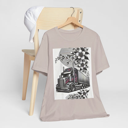 Cherry Blossom Convoy T-Shirt | Japanese Sakura x Modern Truck Art | Unique Graphic Tee for Drivers & Streetwear Lovers No.002