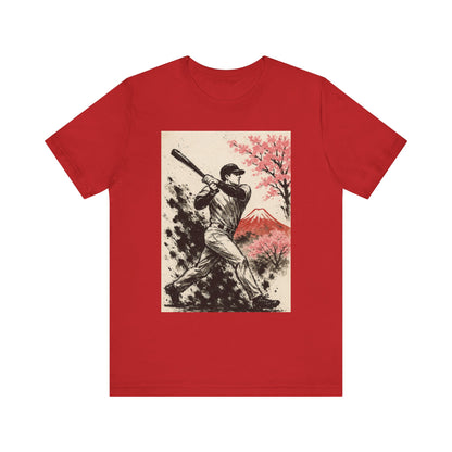Pro Baseball Batter Sumi Ink Art Shirt Fuji Sakura Retro Japanese Print Power Swing Tee Japan Inspired Sports Art Gift for Dad