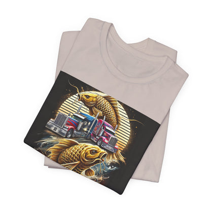 Bold Koi & Truck Fusion T-Shirt | Japanese Golden Carp AND Convoy Art Tee | Vibrant Streetwear for Truckers AND Tattoo Fans