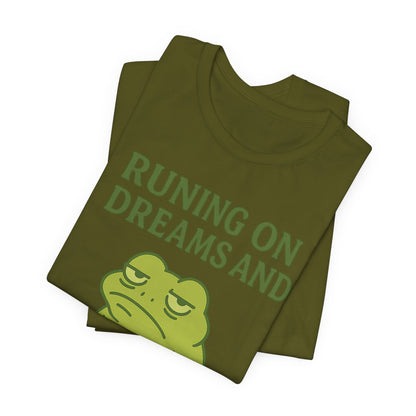 Running on Dreams and Snooze Buttons Shirt Sleepy Frog Tee Funny Night Owl Top Great Dad Gift Cozy Loungewear Aesthetic