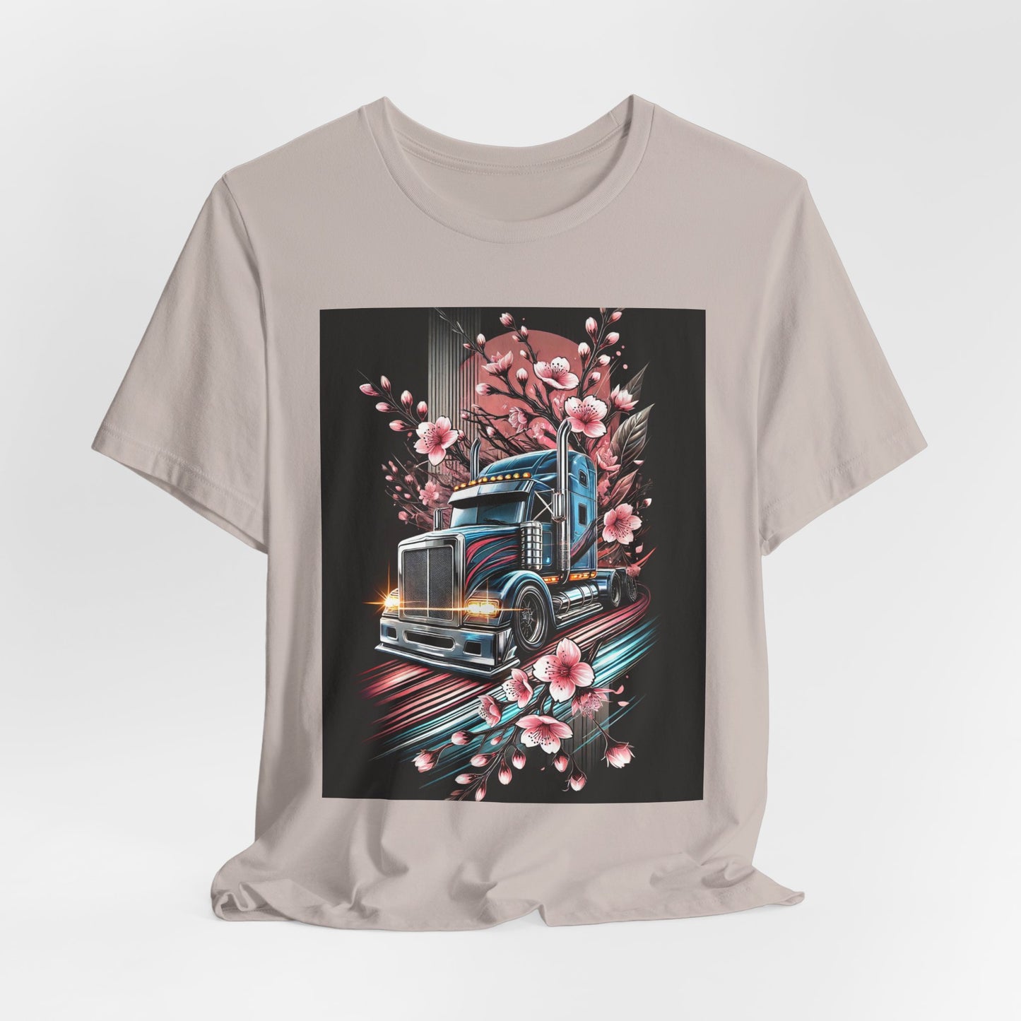 Cherry Blossom Convoy T-Shirt | Japanese Sakura x Modern Truck Art | Unique Graphic Tee for Drivers & Streetwear Lovers No.006