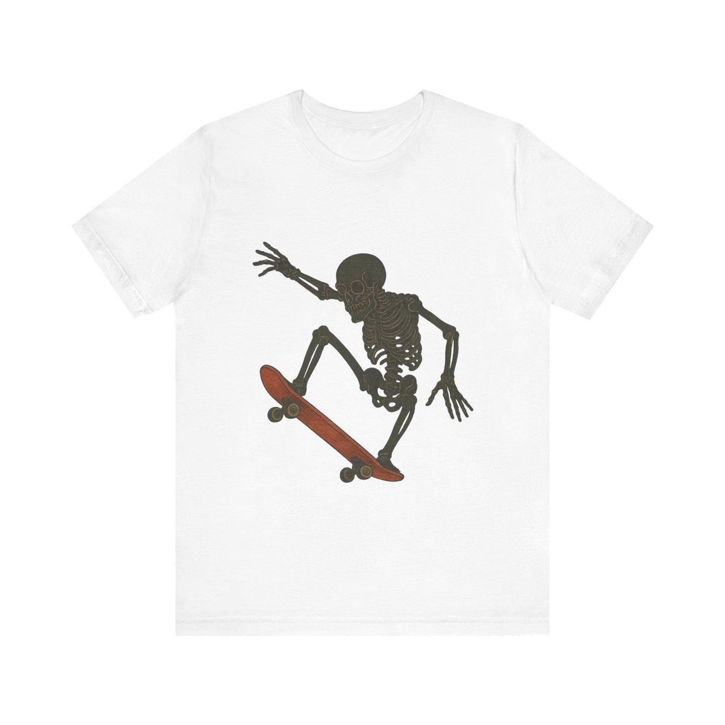 Skater Skeleton Graphic Tee for Adults - Vintage-Style Skeleton Skateboarding Shirt - Edgy Streetwear T-Shirt for Skaters and Art Lovers