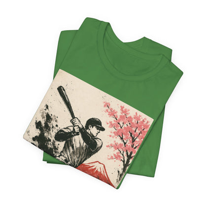 Pro Baseball Batter Sumi Ink Art Shirt Fuji Sakura Retro Japanese Print Power Swing Tee Japan Inspired Sports Art Gift for Dad