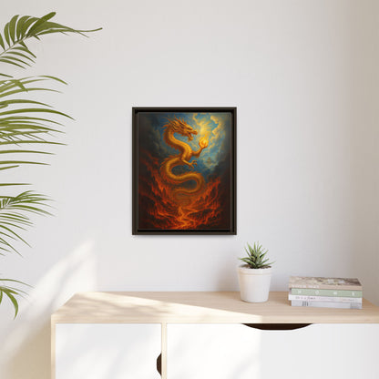 Golden Dragon Canvas Feng Shui Wall Art Asian Myth Painting Fire and Cloud Temple Inspired Good Luck Decor Gift for Dad