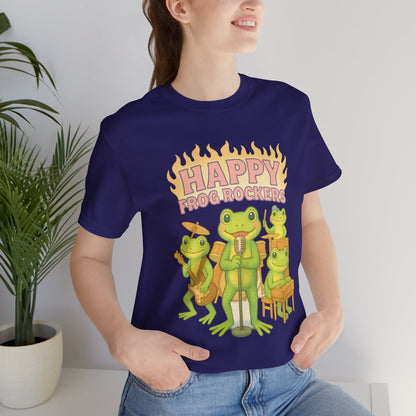 Happy Frog Rockers Album Cover Tee Cute Frog Band Shirt Vocal Guitar Piano Drums Pastel Art Gift for Music Lovers