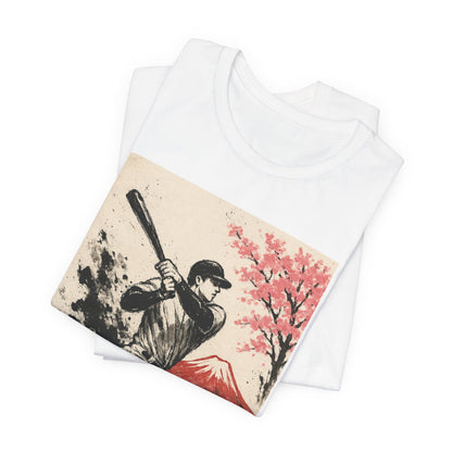 Pro Baseball Batter Sumi Ink Art Shirt Fuji Sakura Retro Japanese Print Power Swing Tee Japan Inspired Sports Art Gift for Dad