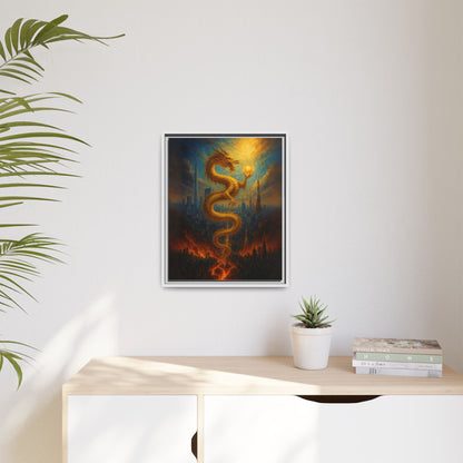 Neo Tokyo Golden Dragon Canvas Wall Art Japan Inspired Skyline Painting Feng Shui Good Luck Decor Dragon Pearl Gift for Dad