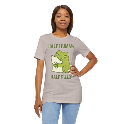 Half Human Half Pillow Funny Sleepy Frog Shirt for Coffee Lovers Dad Gift Not a Morning Person Tee Cozy Kawaii Aesthetic Graphic Top