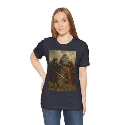 Epic Cat Samurai Battle Tee - War Horses Clash in Front of Japanese Castle  Feline Warrior Art Shirt for Fantasy & Japan Lovers