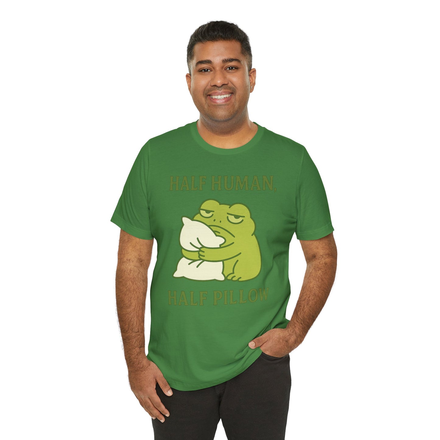 Half Human Half Pillow Funny Sleepy Frog Shirt for Coffee Lovers Dad Gift Not a Morning Person Tee Cozy Kawaii Aesthetic Graphic Top