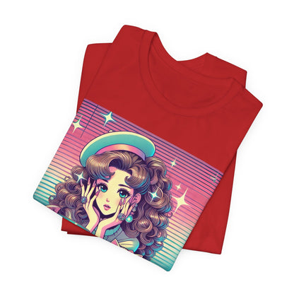 Retro Girl and Cat Graphic Tee Vaporwave Pastel Aesthetic Cocktail Lounge 80s Inspired Shoujo Style T Shirt Gift for Daughter or Dad