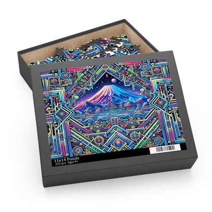 Neon x Geometric x Mt. Fuji! A super tricky puzzle with a cool sci-fi vibe-perfect brain workout for adults! 1000+ pieces of fun!