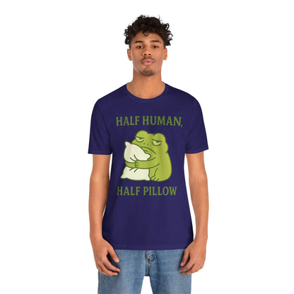 Half Human Half Pillow Funny Sleepy Frog Shirt for Coffee Lovers Dad Gift Not a Morning Person Tee Cozy Kawaii Aesthetic Graphic Top