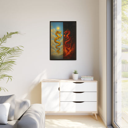 Heaven and Hell Twin Dragons Canvas Feng Shui Wall Art Gold and Red Dragon Pearls Sun and Fire Yin Yang Good Luck Decor Gift for Dad