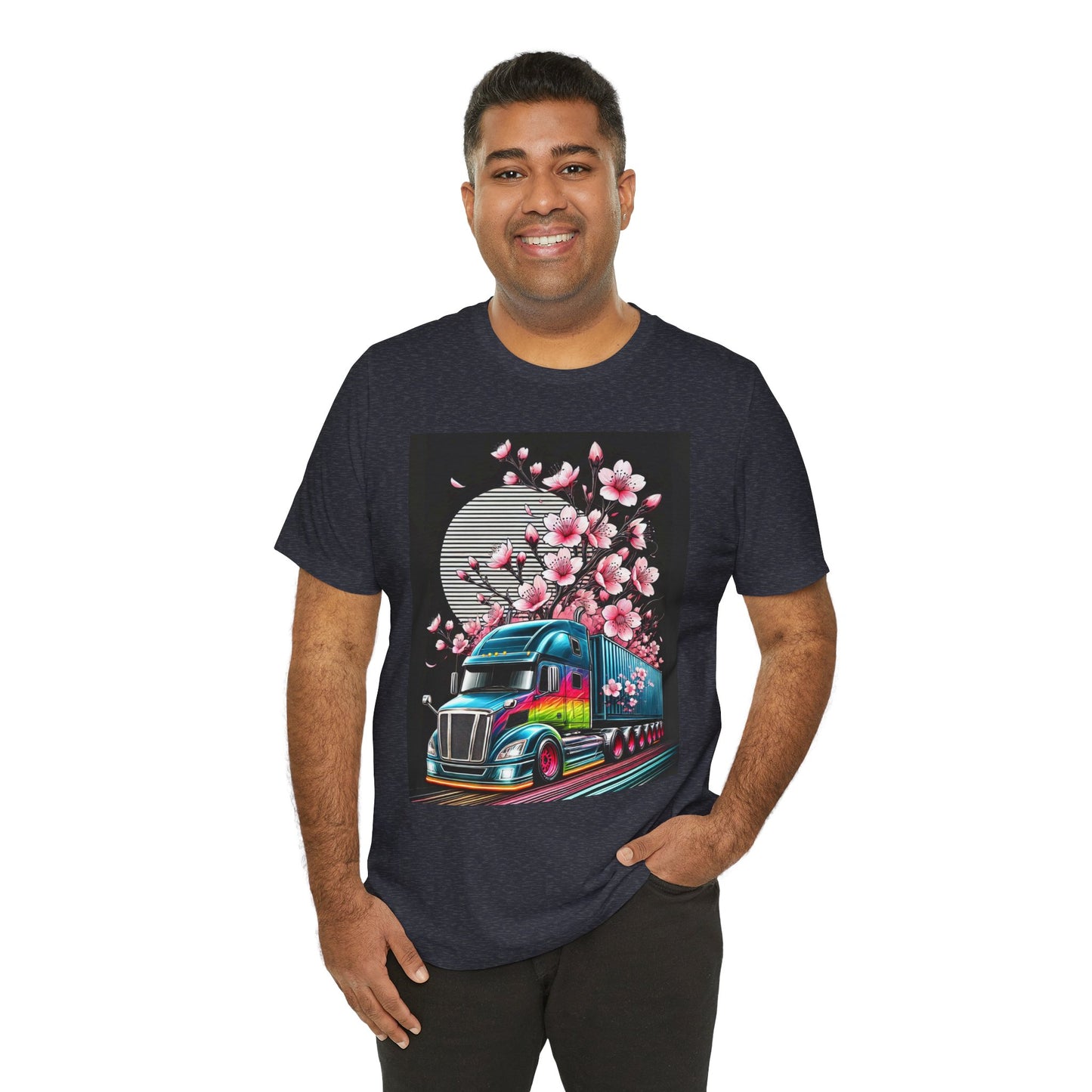 Cherry Blossom Convoy T-Shirt | Japanese Sakura x Modern Truck Art | Unique Graphic Tee for Drivers & Streetwear Lovers No.003
