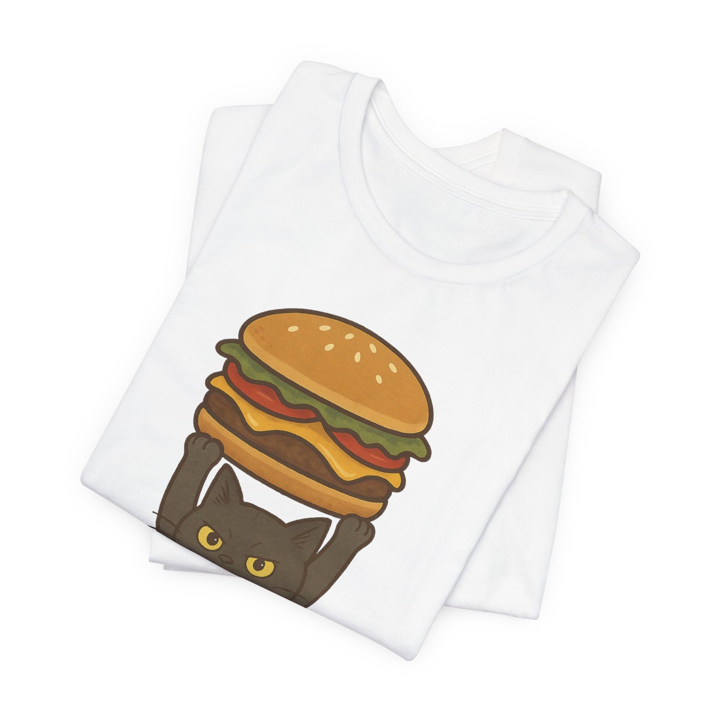 "Hanba-nyaa~" Cute Japanese Cat T-Shirt – Funny Burger & Cat Design – Kawaii Style Unisex Tee – Gift for Food & Cat Lovers