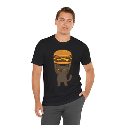 "Hanba-nyaa~" Cute Japanese Cat T-Shirt – Funny Burger & Cat Design – Kawaii Style Unisex Tee – Gift for Food & Cat Lovers