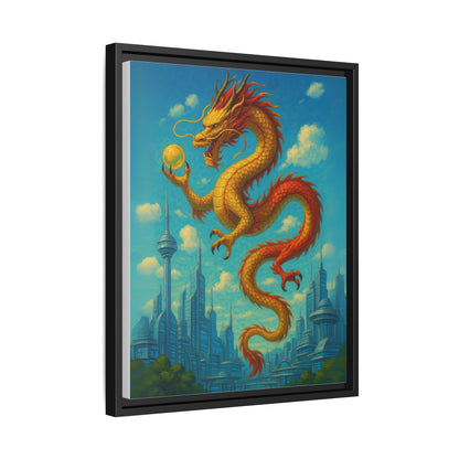 Neo Tokyo Golden Dragon Canvas Wall Art Japan Inspired Skyline Painting Feng Shui Good Luck Decor Dragon Pearl Gift for Dad