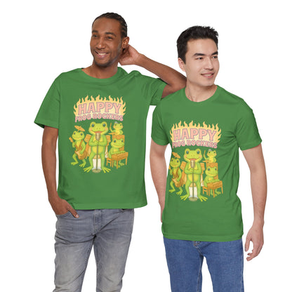 Happy Frog Rockers Album Cover Tee Cute Frog Band Shirt Vocal Guitar Piano Drums Pastel Art Gift for Music Lovers