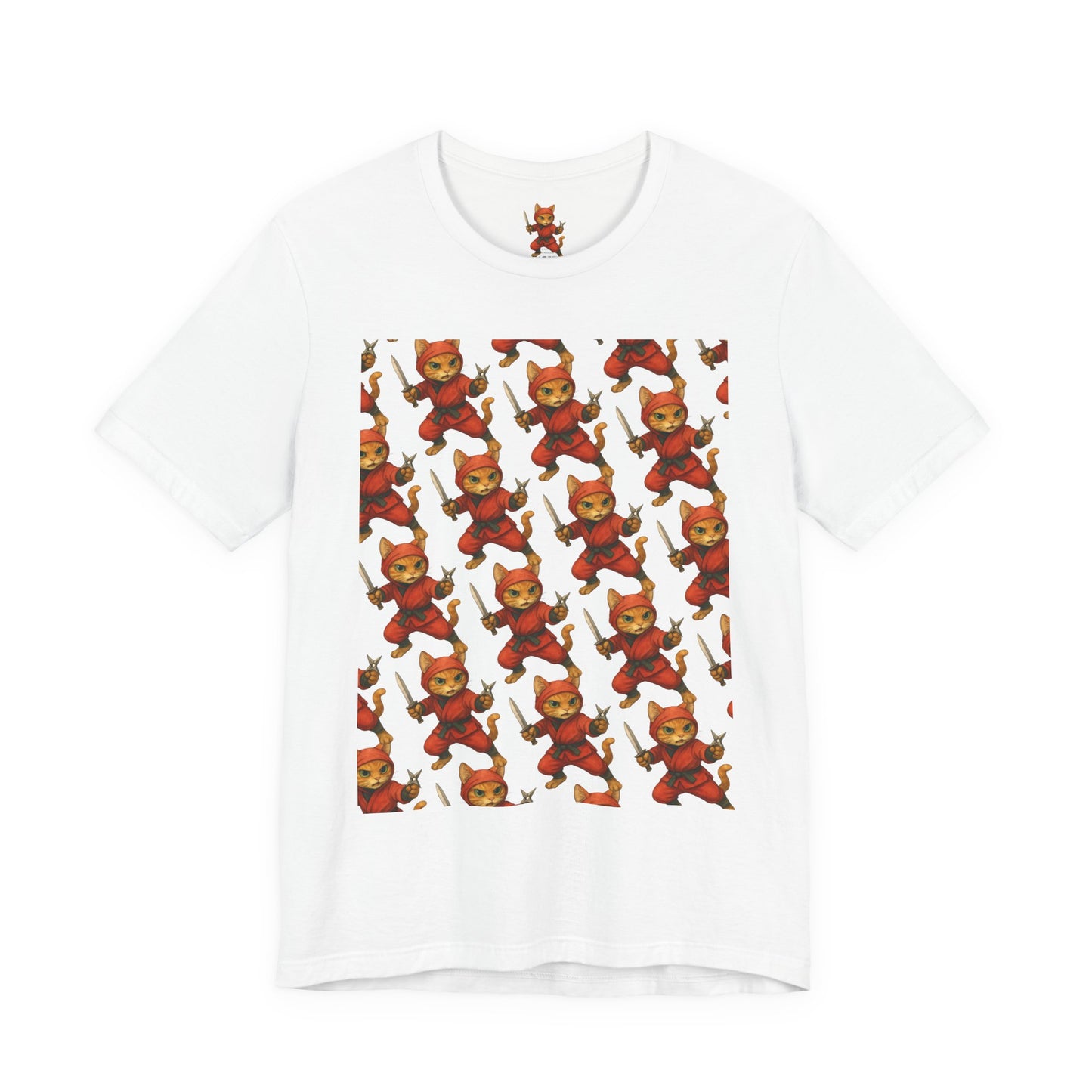 Ninja Cat T-Shirt - Cute Ninja Cat Front Print and Bold Japanese Kanji "NEKONIN" Back Print - Cool Unisex Japanese Streetwear Tee