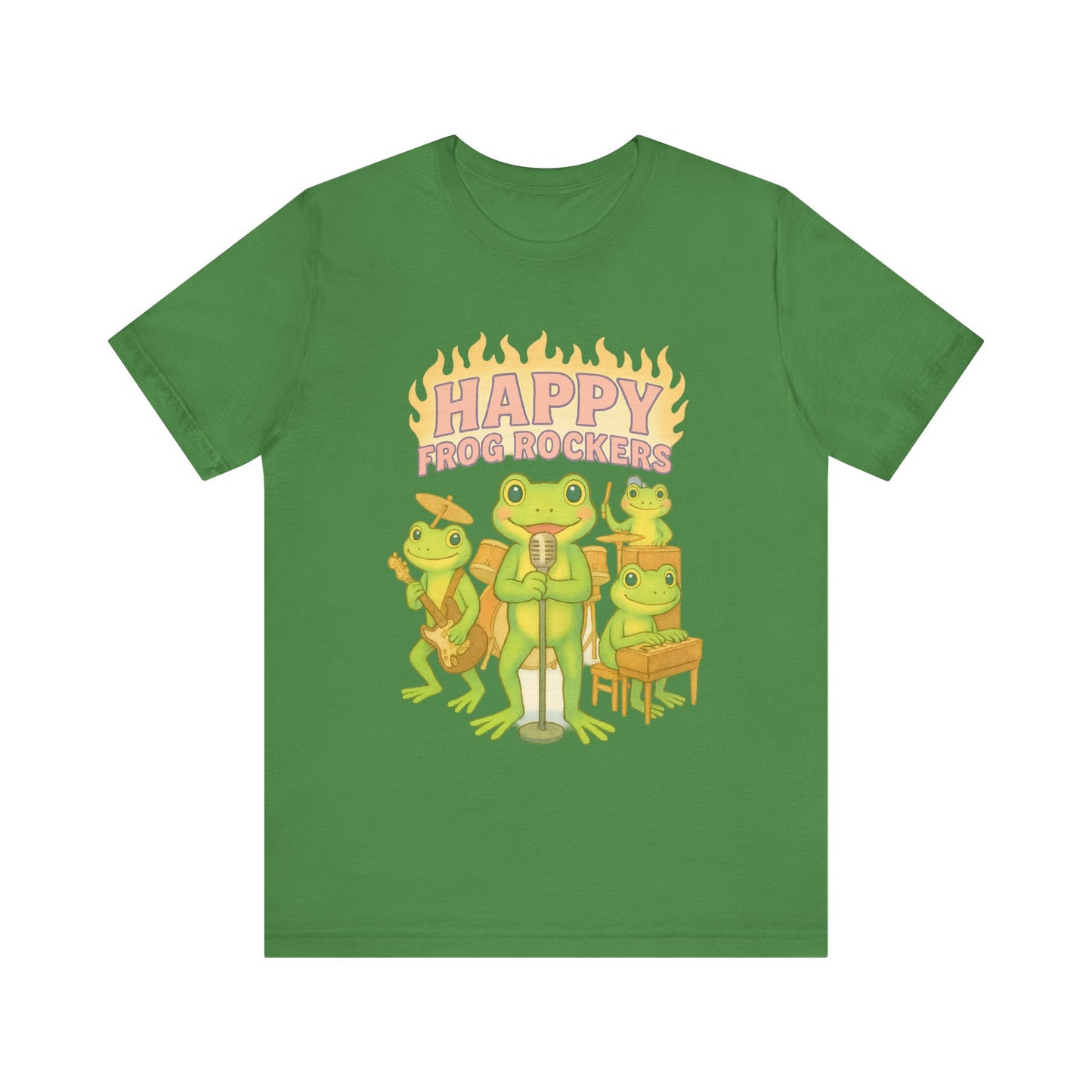 Happy Frog Rockers Album Cover Tee Cute Frog Band Shirt Vocal Guitar Piano Drums Pastel Art Gift for Music Lovers