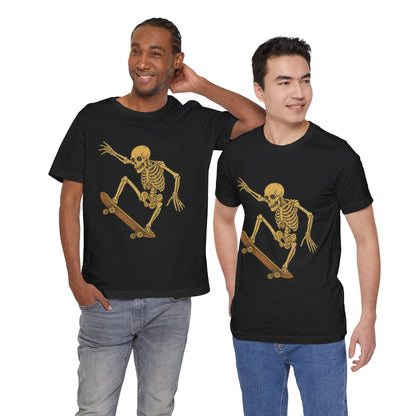 Skater Skeleton Graphic Tee for Adults - Vintage-Style Skeleton Skateboarding Shirt - Edgy Streetwear T-Shirt for Skaters and Art Lovers