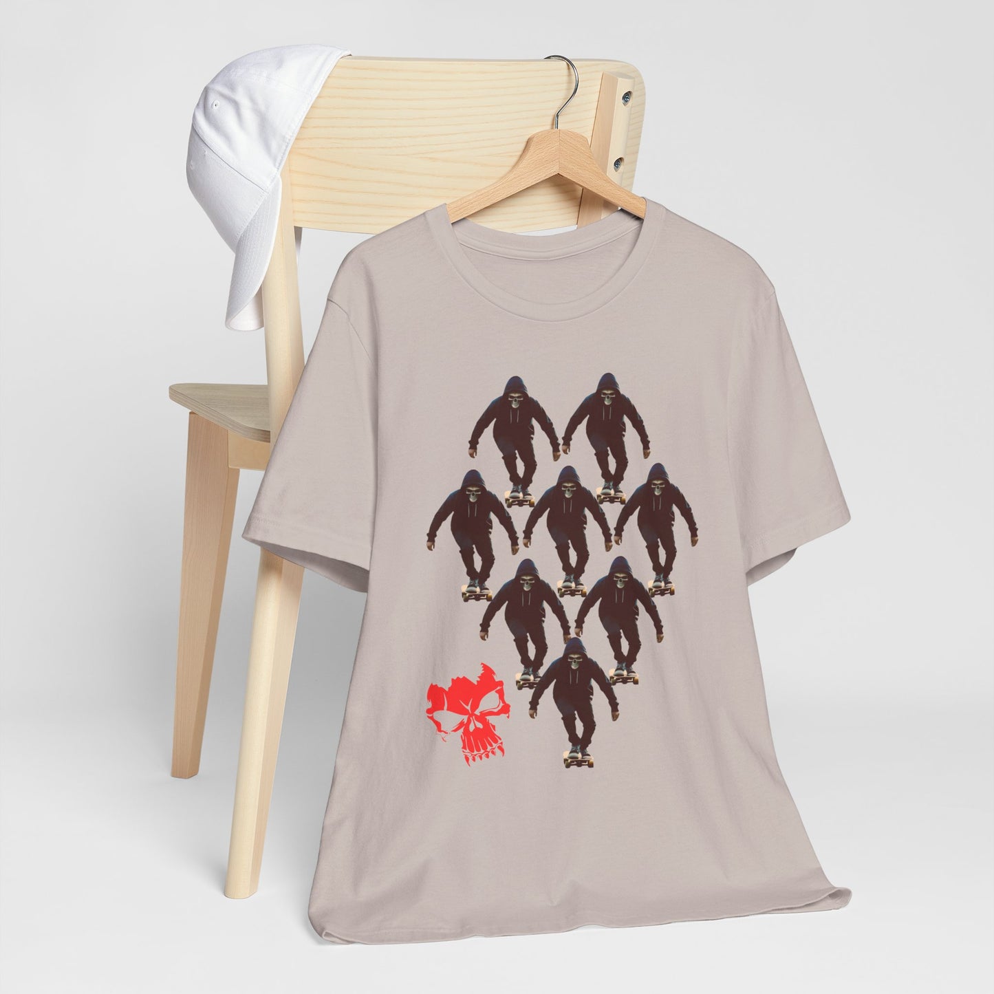 Skull Hoodie Skater T Shirt Urban Streetwear Skateboard Graphic Tee Gothic Horror Skate Style Gift for Dad Teen Boys Halloween Vibe