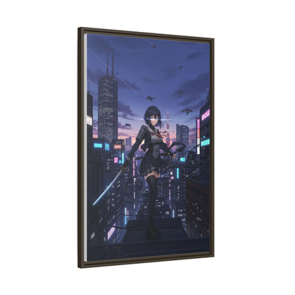 Cyber Ninja Girl Canvas Tokyo Skyline Anime Wall Art Futuristic Night City Samurai Sword Gift for Daughter or Dad Gaming Room Decor
