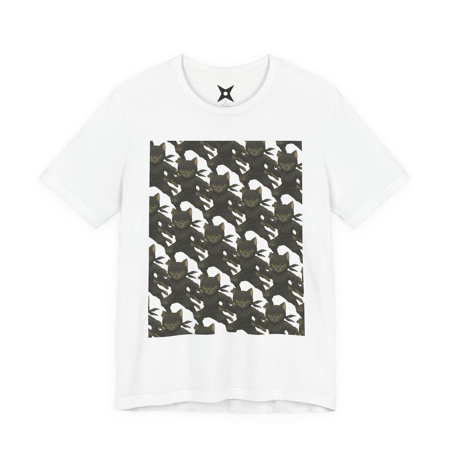 Ninja Cat T-Shirt - Cute Ninja Cat Front Print and Bold Japanese Kanji "NEKONIN" Back Print - Cool Unisex Japanese Streetwear Tee