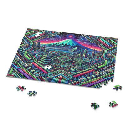 Neon x Geometric x Mt. Fuji! A super tricky puzzle with a cool sci-fi vibe-perfect brain workout for adults! 1000+ pieces of fun!