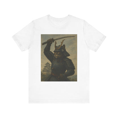 Cat Samurai Strike Tee | Epic Armored Feline Raising Katana | Japanese Warrior Art Unisex Shirt