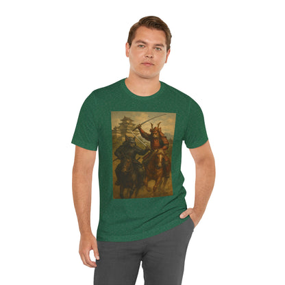 Epic Cat Samurai Battle Tee - War Horses Clash in Front of Japanese Castle  Feline Warrior Art Shirt for Fantasy & Japan Lovers