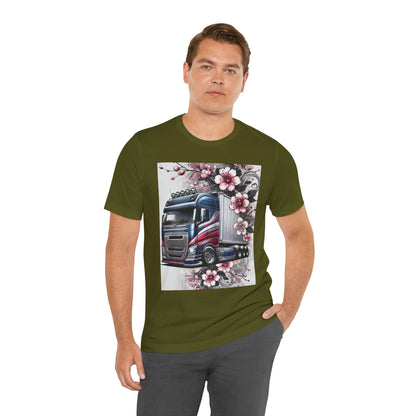 Cherry Blossom Convoy T-Shirt | Japanese Sakura x Modern Truck Art | Unique Graphic Tee for Drivers & Streetwear Lovers 001