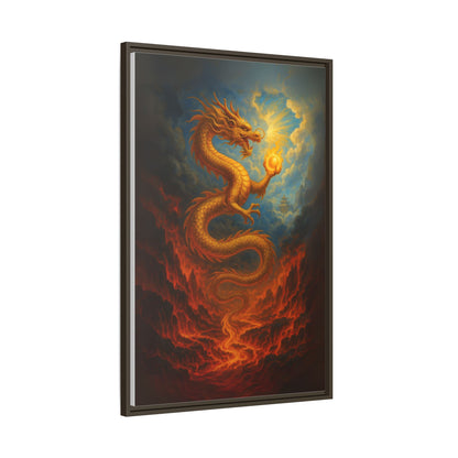 Golden Dragon Canvas Feng Shui Wall Art Asian Myth Painting Fire and Cloud Temple Inspired Good Luck Decor Gift for Dad