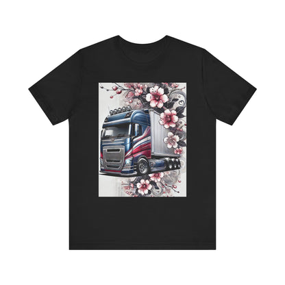 Cherry Blossom Convoy T-Shirt | Japanese Sakura x Modern Truck Art | Unique Graphic Tee for Drivers & Streetwear Lovers 001